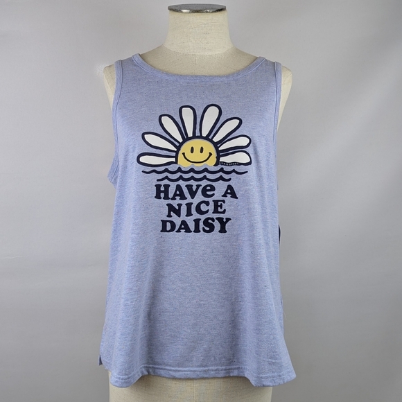 Life Is Good Have A Nice Daisy Lounge Sleep Tank Top Blue L NWT - Picture 1 of 9